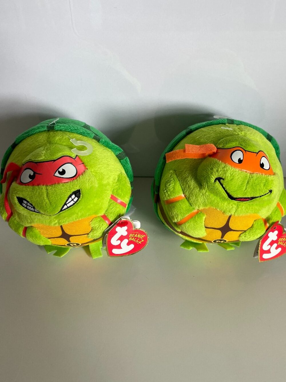 TY Beanie Ballz TMNT Set - RAPHAEL & MICHELANGELO Turtle Ball Plush NEW W/Tags